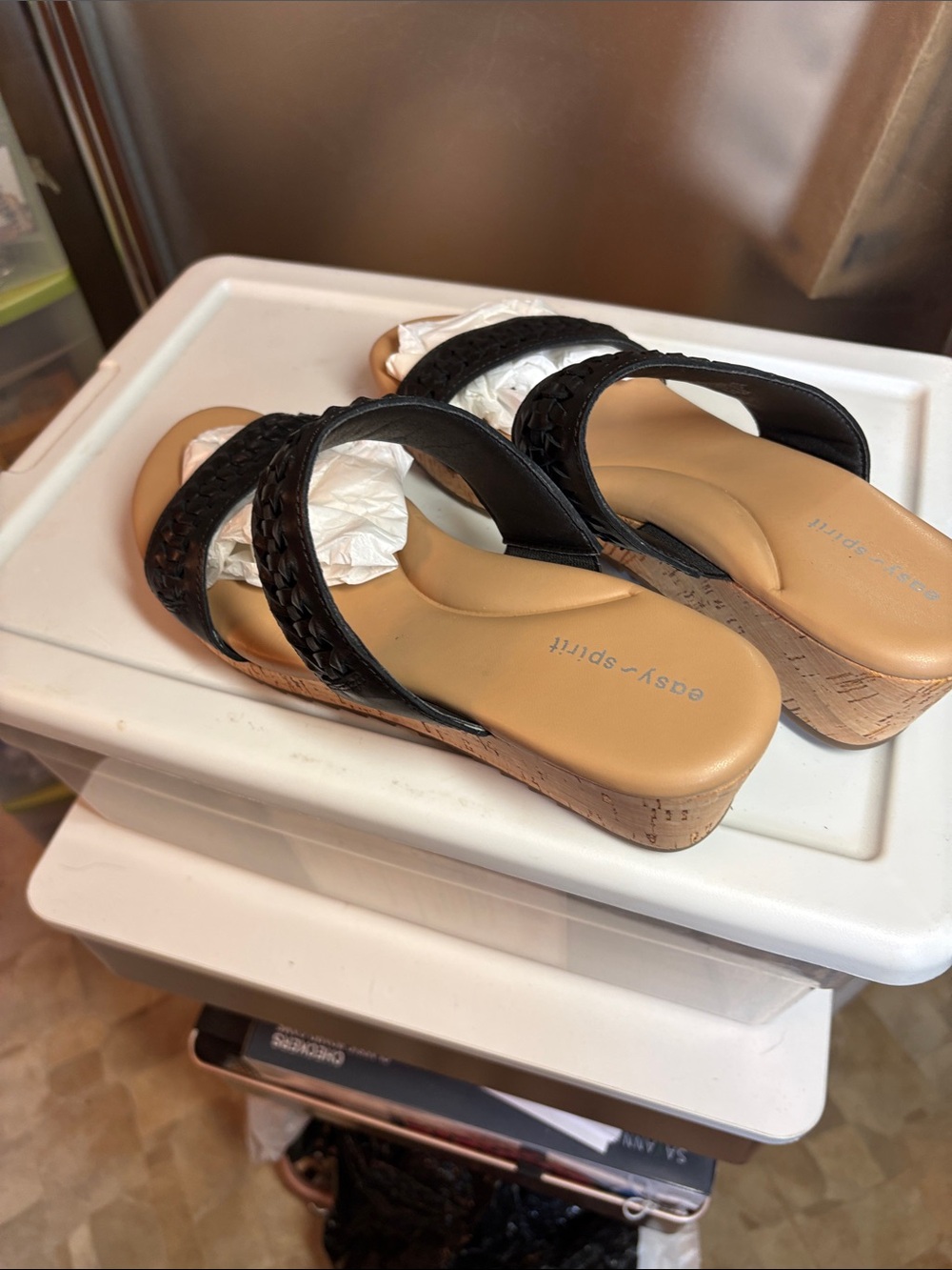 Easy Spirit Black Braided Wedge Sandals
